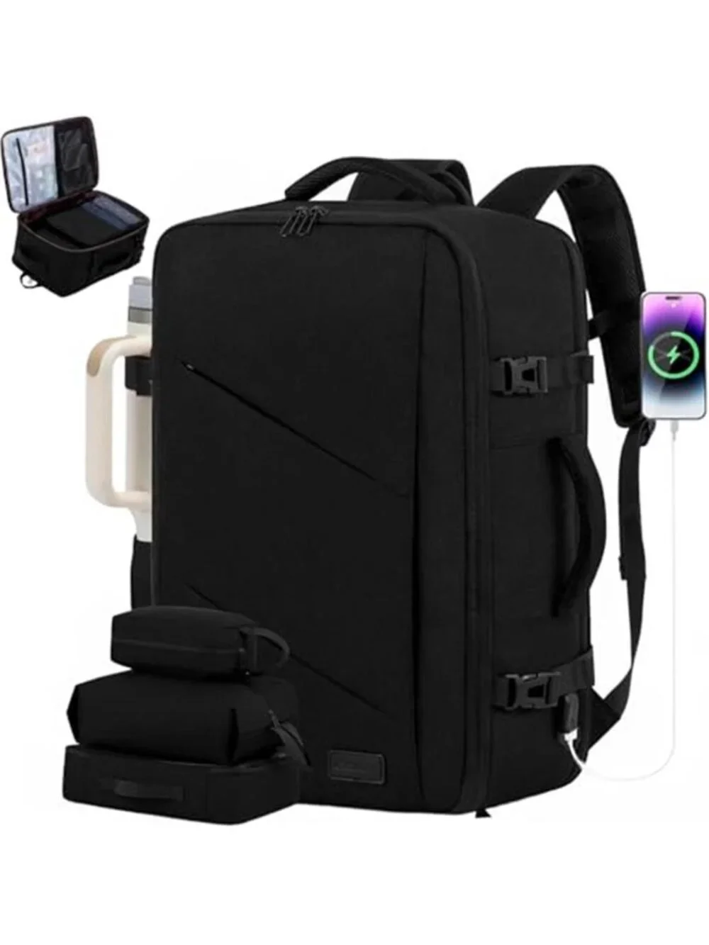 40L Carry On Travel Backpack 17 in Laptop Bag Airline Approved Packing Cubes USB